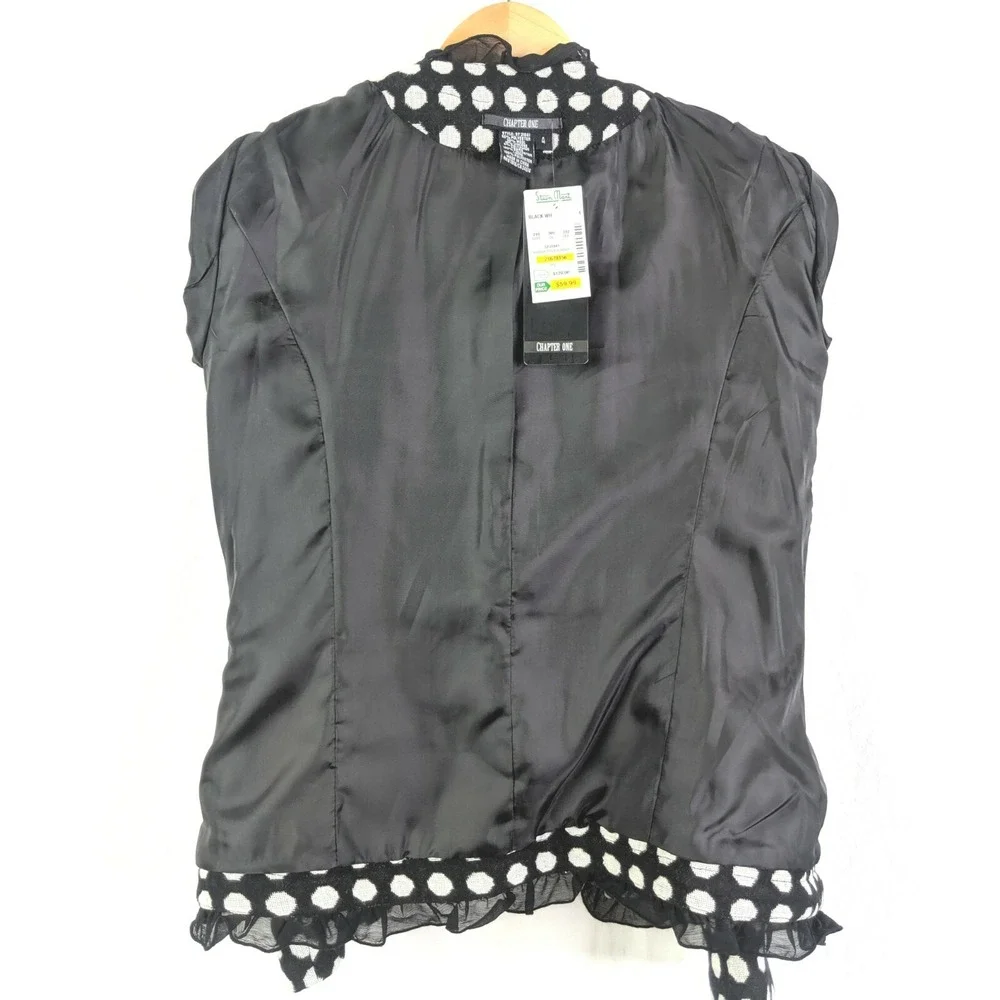 Chapter One Blazer Jacket‎ Womens 4 Black White Polka Dot Business Career Preppy